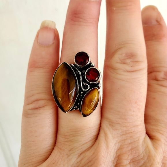 New Beautiful Tiger Eye & Garnet 925 Silver Ring. - Picture 8 of 8